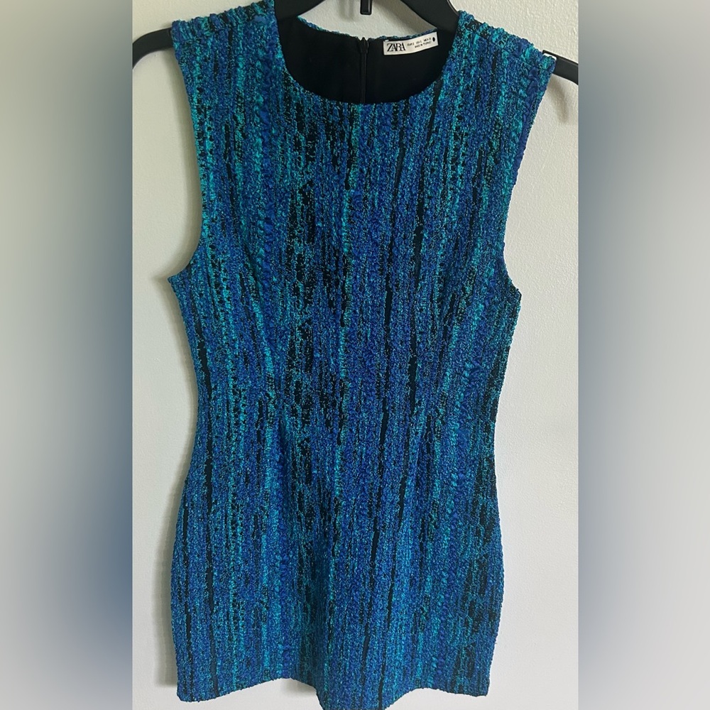 Zara Vibrant Blue and Black Sleeveless Mini Dress